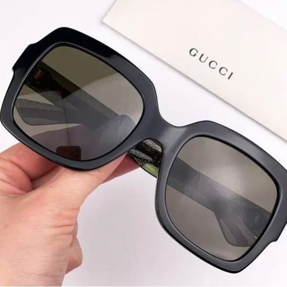 GUCCI WEB GG0036SN 002 Sunglasses Black Green Red Square Wome - Picture 11 of 15